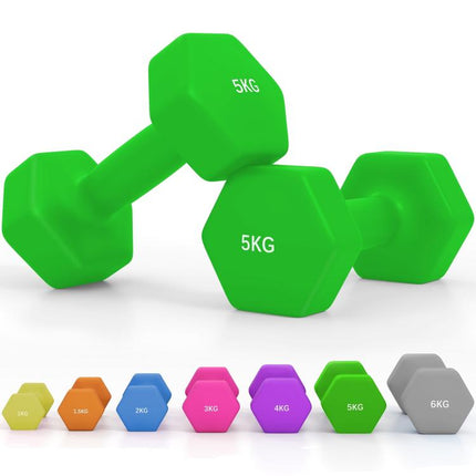 2 x 5kg Hexagonal Dumbbells Weights Set with Non-Slip Grip for Home Gym Workout, Green