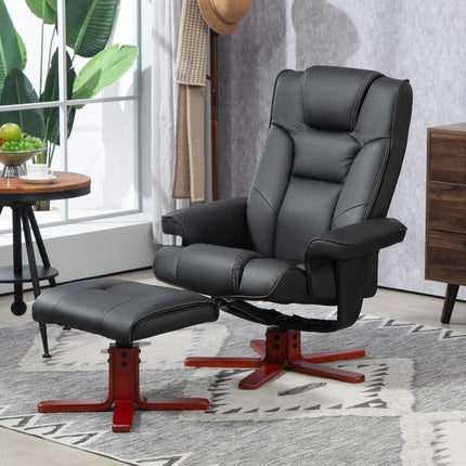 Faux Leather Manual Recliner and Footstool Set - Black