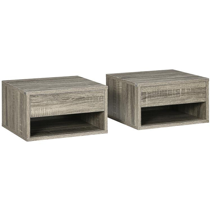 Floating Bedside Tables Set of 2, Wall Mounted Nightstand, Brown Wood-Effect