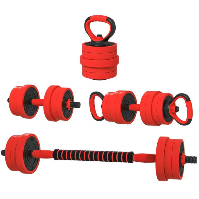 20kg 6-In-One Adjustable Weight Dumbbells Set, Barbell, Kettlebell, Push Up Stand - Red