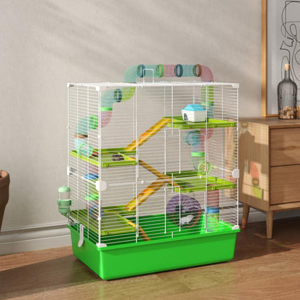 Hamster Cage w/ Water Bottle, Exercise Wheel, Tubes, Ramps - Green