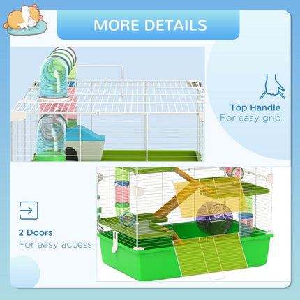 Hamster Cage w/ Water Bottle, Exercise Wheel, Tubes, Ramps - Green