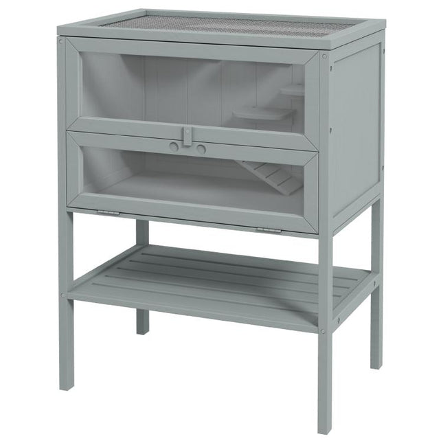 Wooden Hamster Cage 3 Tier House w/ Storage Shelf, Openable Top for Gerbils, Grey