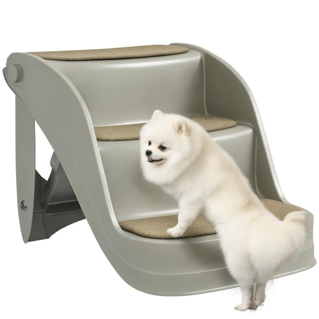 Foldable Pet Stairs 3 Steps with Non-slip Mats for Small Dogs, Grey
