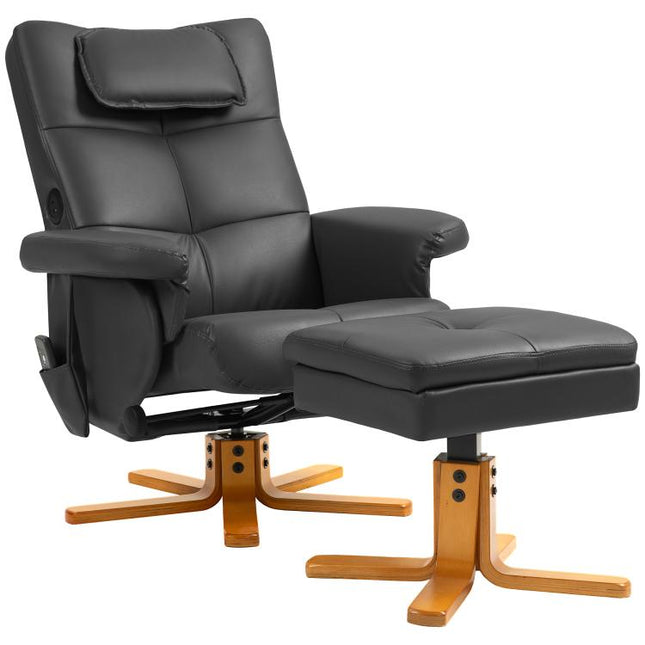 Faux Leather Massage Recliner Chair, with Storage Ottoman - Black