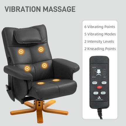 Faux Leather Massage Recliner Chair, with Storage Ottoman - Black