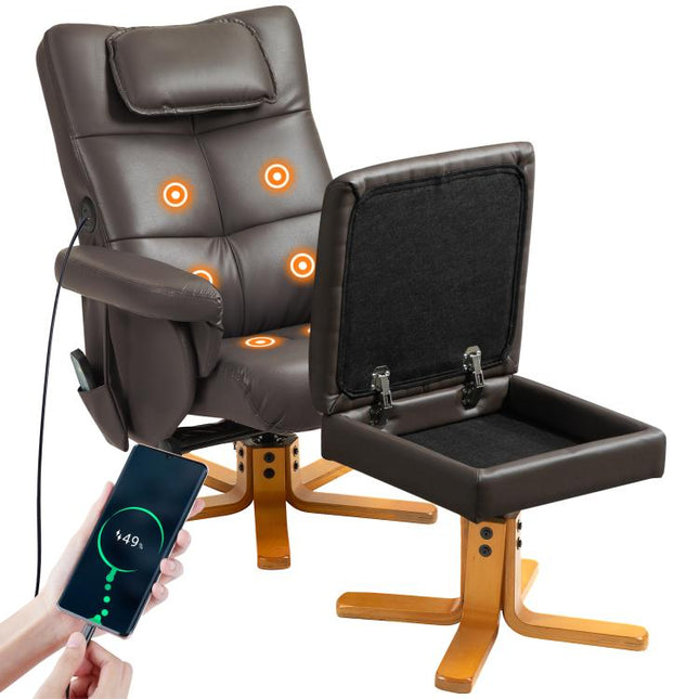 Faux Leather Massage Recliner Chair, with Storage Ottoman - Brown