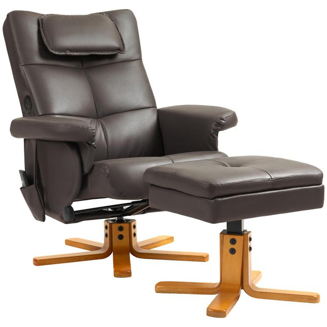 Faux Leather Massage Recliner Chair, with Storage Ottoman - Brown