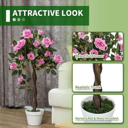 Set of 2 Artificial Plants White Rose Floral in Pot, Fake Plants for Home Indoor Decor, 90cm, Purple