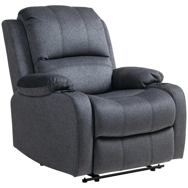 Microfibre Manual Reclining Armchair, with Footrest - Black