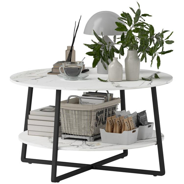 Two-Tier Marble-Effect Coffee Table - White/Black