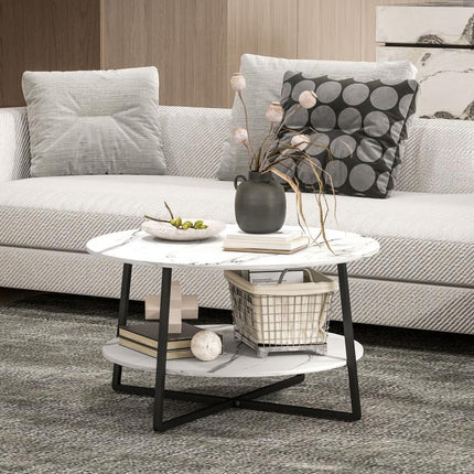 Two-Tier Marble-Effect Coffee Table - White/Black