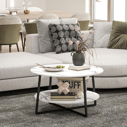 Two-Tier Marble-Effect Coffee Table - White/Black