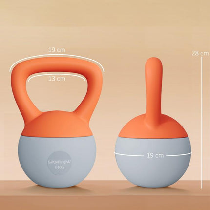 6KG Soft Kettlebell with Non-Slip Handle, for Home Gym, Weight Lifting, Strength Training, Orange/Grey