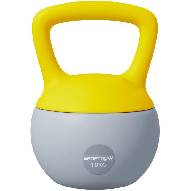 10KG Soft Kettlebell, Kettlebell with Non-Slip Handle for Home Gym, Weight Lifting, Strength Training, Yellow/Grey