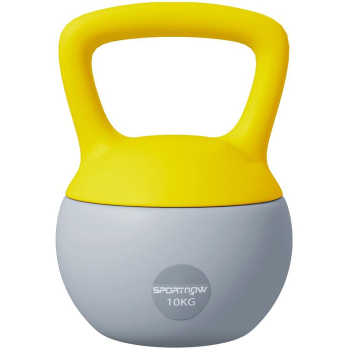 10KG Soft Kettlebell, Kettlebell with Non-Slip Handle for Home Gym, Weight Lifting, Strength Training, Yellow/Grey
