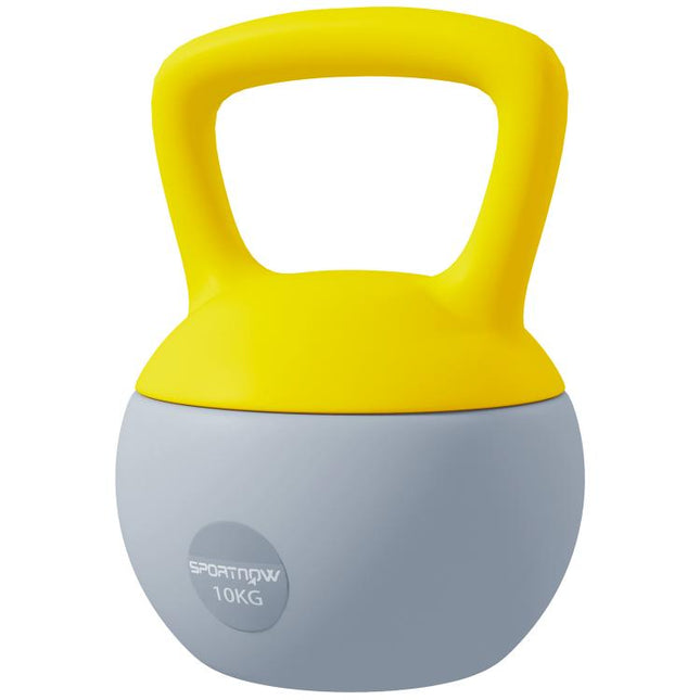 10KG Soft Kettlebell, Kettlebell with Non-Slip Handle for Home Gym, Weight Lifting, Strength Training, Yellow/Grey