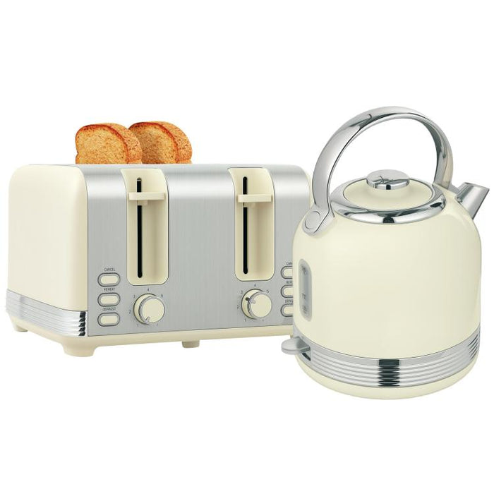 Polished Stainless Steel Kettle and Toaster Set - Cream