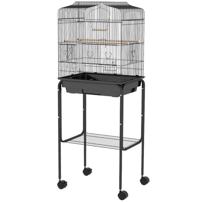 Bird Cage Budgie Cages for Finch Canary Parakeet with Stand Wheels Slide-out Tray Accessories Storage Shelf, Black