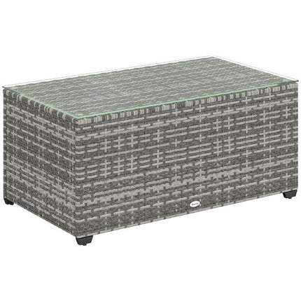 90 x 50cm Glass-Top Rattan Side Table - Light Grey