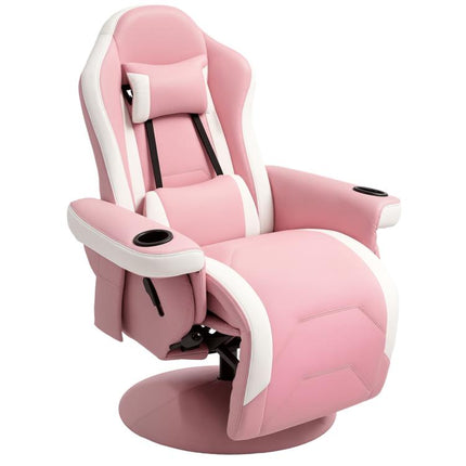 Manual Recliner Armchair PU Leather Lounge Chair w Adjustable Leg Rest, 135 Degrees Reclining Function, 360 Degrees Swivel, Pink