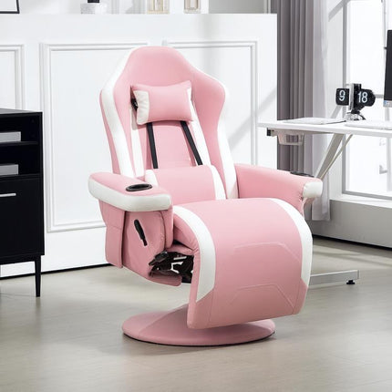 Manual Recliner Armchair PU Leather Lounge Chair w Adjustable Leg Rest, 135 Degrees Reclining Function, 360 Degrees Swivel, Pink