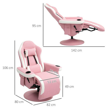 Manual Recliner Armchair PU Leather Lounge Chair w Adjustable Leg Rest, 135 Degrees Reclining Function, 360 Degrees Swivel, Pink