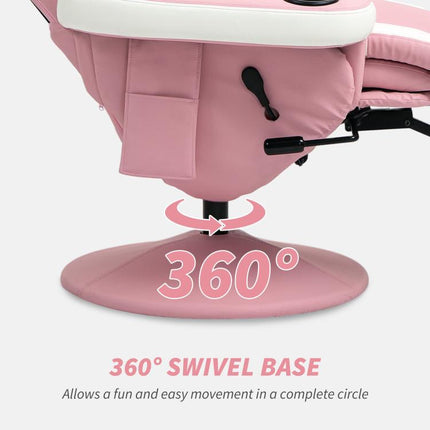 Manual Recliner Armchair PU Leather Lounge Chair w Adjustable Leg Rest, 135 Degrees Reclining Function, 360 Degrees Swivel, Pink