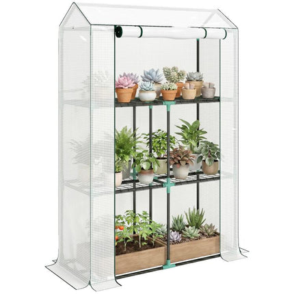 40 x 100cm Three Shelf Steel Frame Greenhouse - White