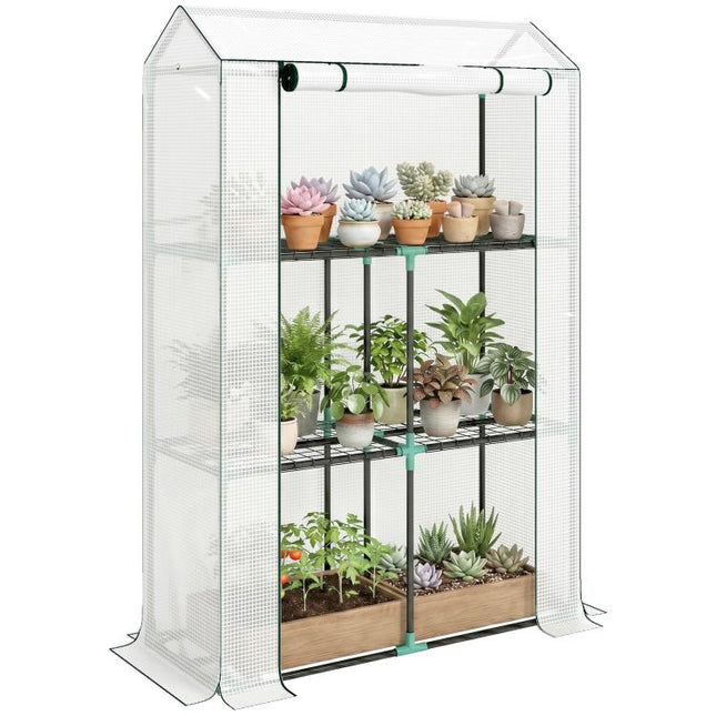 40 x 100cm Three Shelf Steel Frame Greenhouse - White
