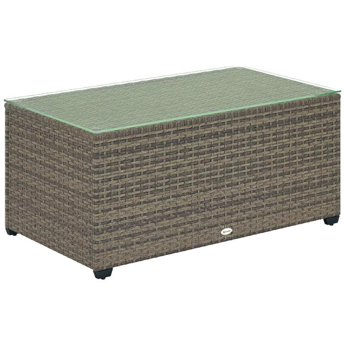 90 x 50cm Glass-Top Rattan Side Table - Dark Grey