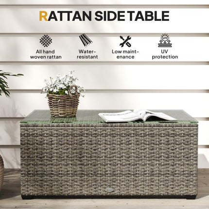 90 x 50cm Glass-Top Rattan Side Table - Dark Grey