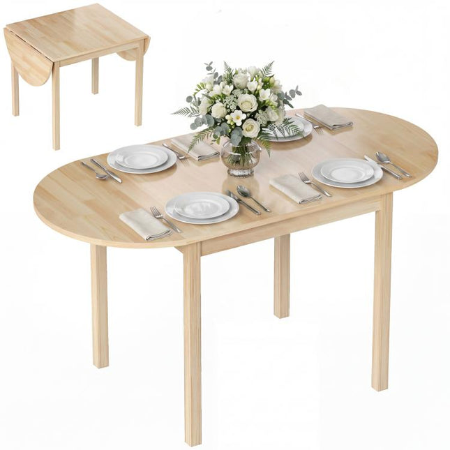 4-6 Person Wooden Drop-Leaf Table - Natural Finish