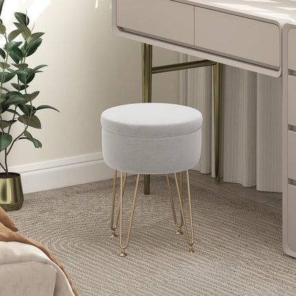5L Velvet-Feel Storage Ottoman - Cream White