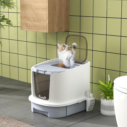 Cat Litter Box with Lid, Scoop, Deodorisation Bags, Top Entry