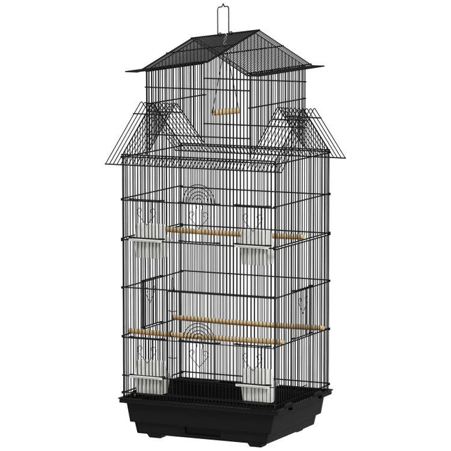 Metal Bird Cage with Plastic Swing, Perch, Food Container, Tray, Handle, for Finches, Canaries, 43 x 32.5 x 104cm