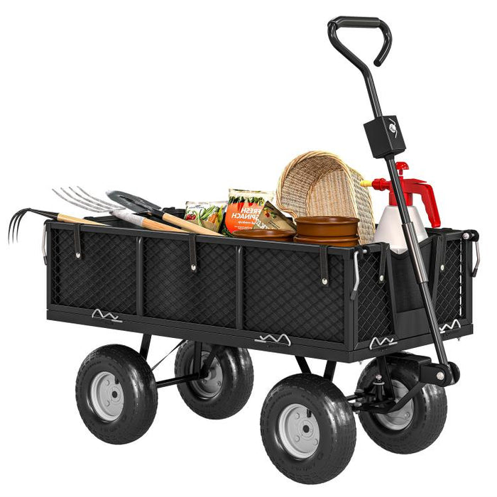 114L Steel Frame Garden Cart Trolley - Black