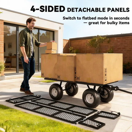 114L Steel Frame Garden Cart Trolley - Black