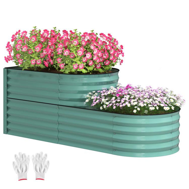 Two-Tier Galvanised Steel Garden Planter - Dark Green