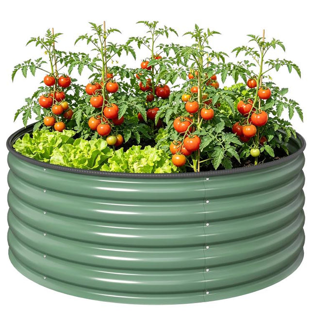 Galvanised Raised Garden Bed with Safety Edging, Outdoor Raised Planter Box with Gloves, 120 x 120 x 43cm, Light Green