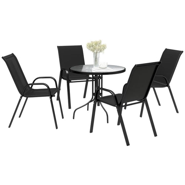 Five-Piece Steel Patio Set, with Glass-Top Table - Black