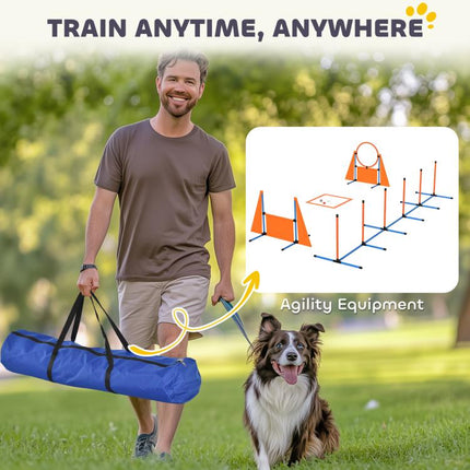 6-Piece Dog Agility Equipment Set with Weave Poles, Jump Ring, Hurdle, Pause Box, Bag, Orange