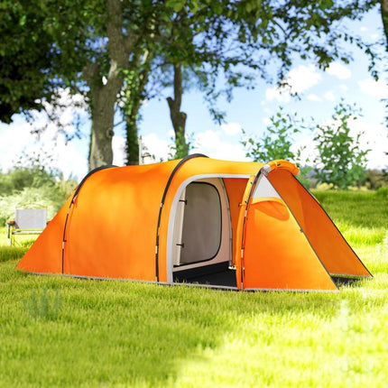 2-3 Man Tunnel Tents w/ Vestibule Camping Tent Porch Air Vents Weather-Resistant Shelter, Orange