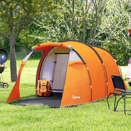 2-3 Man Tunnel Tents w/ Vestibule Camping Tent Porch Air Vents Weather-Resistant Shelter, Orange