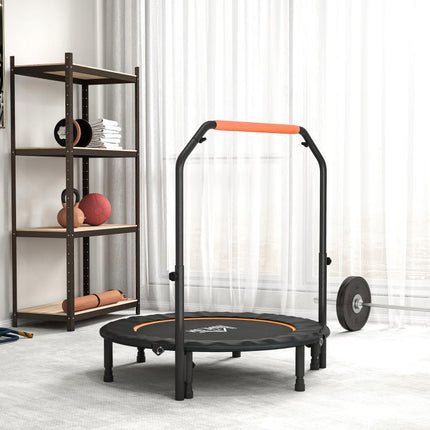 45 inch Foldable Mini Fitness Trampoline, with Adjustable Foam Handle, Orange