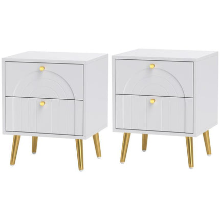 2-Drawer Bedside Table Set of 2 - White