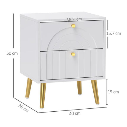 2-Drawer Bedside Table Set of 2 - White