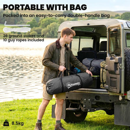 Large Camping Tent Tunnel Tent with 2 Bedroom and Living Area, 2000mm Waterproof, Portable with Bag for 4 Man, Green