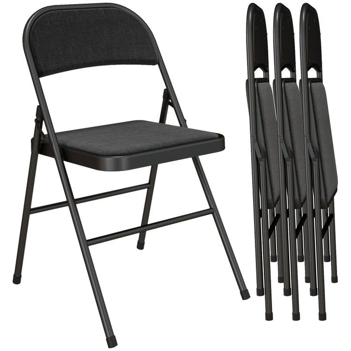 Linen-Look Set of Four Cushioned Folding Chairs - Black