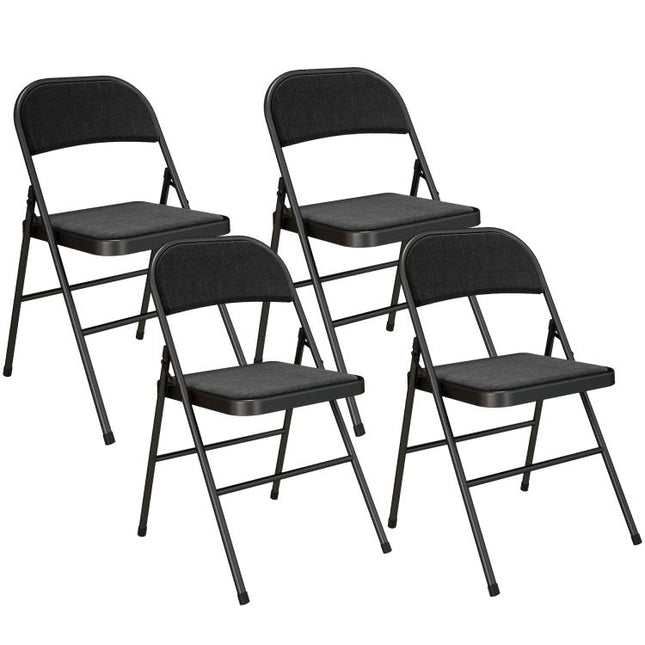 Linen-Look Set of Four Cushioned Folding Chairs - Black
